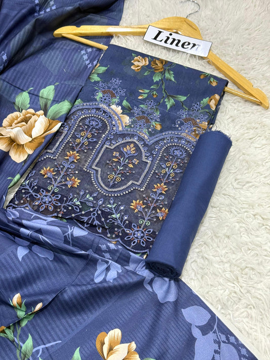 LINEN 3pc  Embroidered DN-02