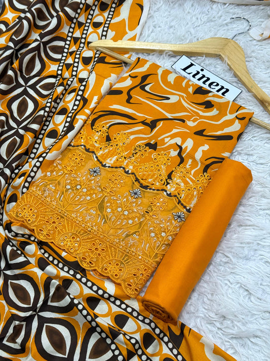 LINEN 3pc  Embroidered -DN-09