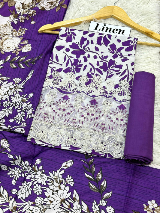 LINEN 3pc  Embroidered DN-03