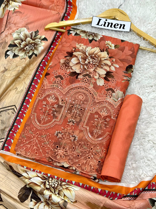 LINEN 3pc  Embroidered -DN 06