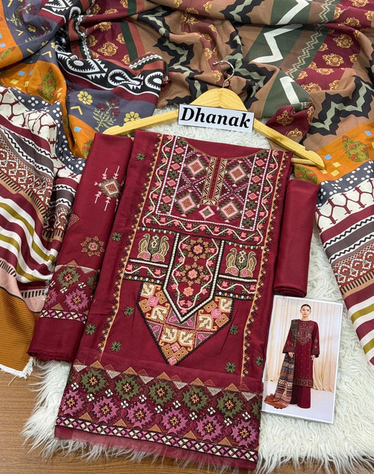 Luxury Dhanak Emb 3Pc D-04