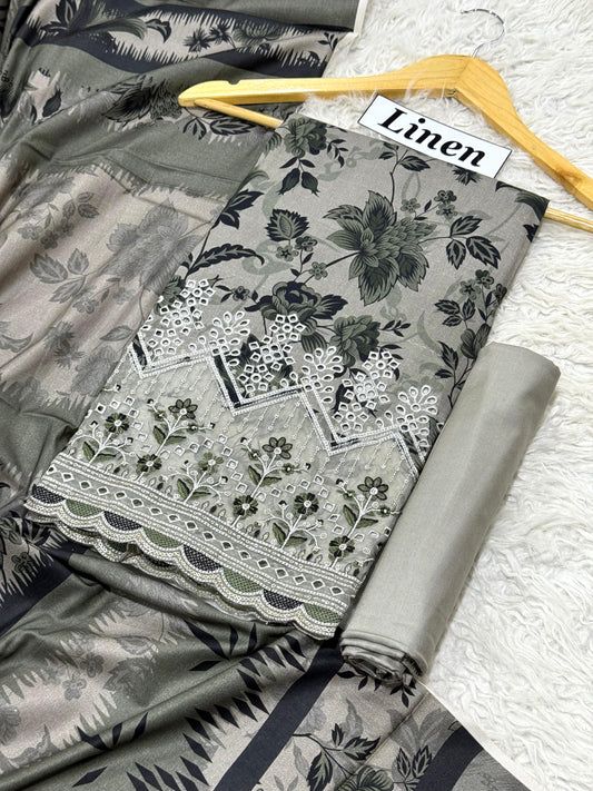 LINEN 3pc  Embroidered -DN-08